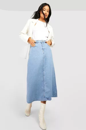 Boohoo Dames Maxi rokken - A Line Denim Maxi Skirt, Mid Blue