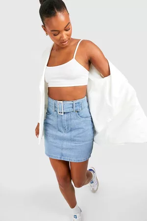 Boohoo Dames Korte rokken - Tall Cargo Belted Mini Skirt, Light Wash