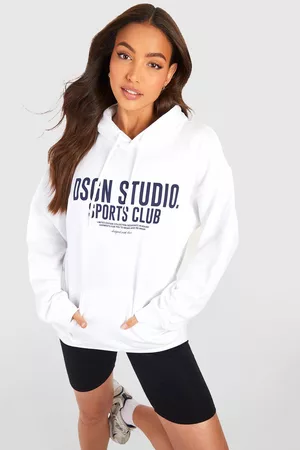 Boohoo Dames Sport sweaters - Tall Sports Studio Front Print Hoodie, White
