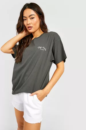Boohoo Dames Sportshirts - Dsgn Studio Sport Printed Oversized T-Shirt, Charcoal