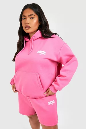 Boohoo Dames Korte sportbroeken - Plus Wardrobe Essentials Short Tracksuit, Pink