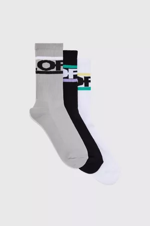 Boohoo Dames Sportondergoed - 3 Pack Ofcl Sports Stripe Socks, Multi