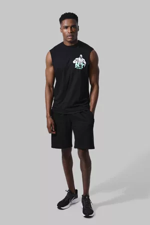 Boohoo Dames Korte sportbroeken - Man Active Ny Fitness Oversized Tank Short Set, Black
