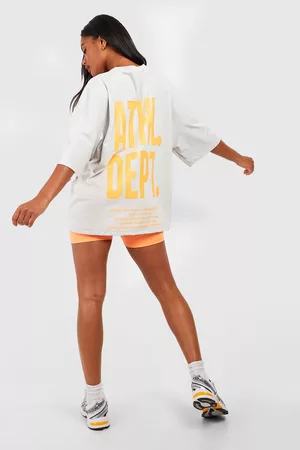 Boohoo Dames T-shirts - Ath Dept Slogan Oversized T-Shirt, Light Grey