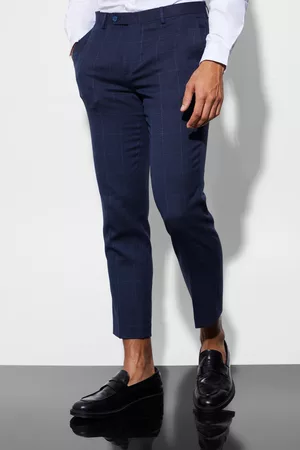 Boohoo Dames Broeken voor pakken - Slim Crop Windowpane Suit Pants, Navy
