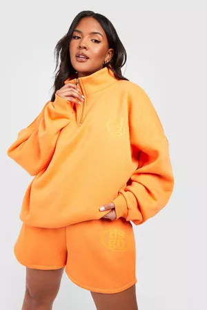 Boohoo Dames Korte sportbroeken - Plus Oversized Washed Short Tracksuit, Orange