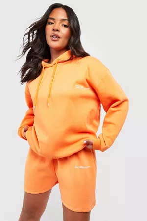 Boohoo Dames Korte sportbroeken - Plus Dsgn Studio Pocket Print Short Hooded Tracksuit, Orange