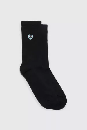 Boohoo Dames Sportondergoed - Heart Embroidered Sports Socks, Black