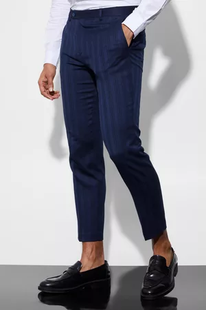 Boohoo Dames Broeken voor pakken - Slim Crop Stripe Suit Pants, Navy