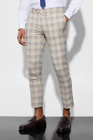 Boohoo Dames Broeken voor pakken - Skinny Crop Flannel Suit Pants, Beige