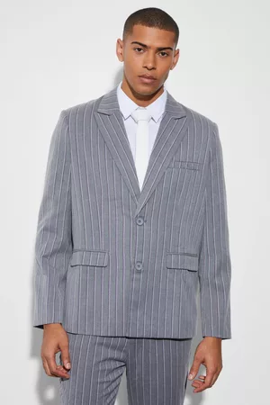 Boohoo Dames Donsjassen - Oversized Single Breasted Stripe Suit Jacket, Grey