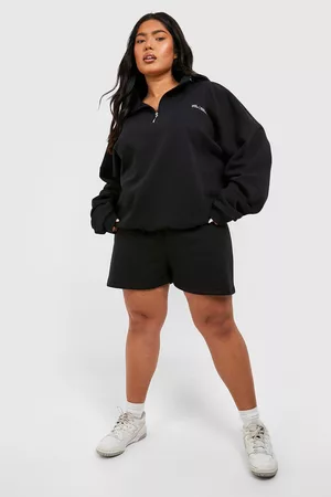 Boohoo Dames Korte sportbroeken - Plus Text Print Dsgn Studio Short Tracksuit, Black