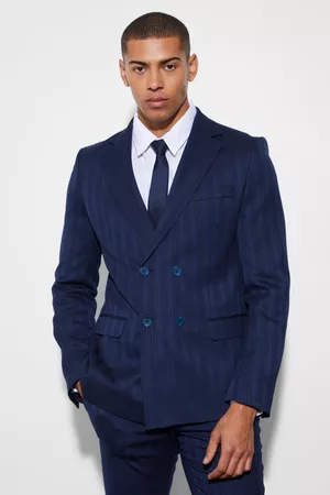 Boohoo Dames Donsjassen - Slim Double Breasted Stripe Suit Jacket, Navy