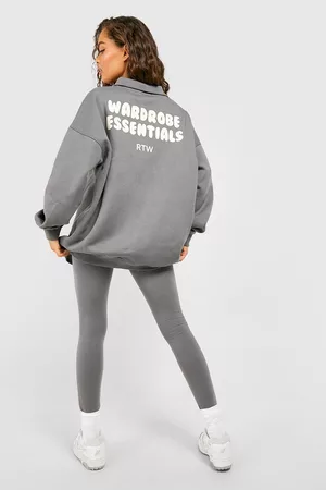 Boohoo Dames Sportshirts - Wardrobe Essentials Half Zip Sweatshirt Legging Tracksuit, Charcoal