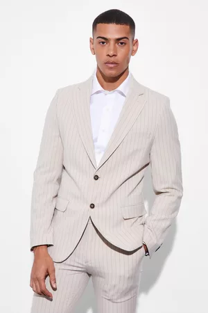 Boohoo Dames Donsjassen - Skinny Single Breasted Striped Suit Jacket, Beige