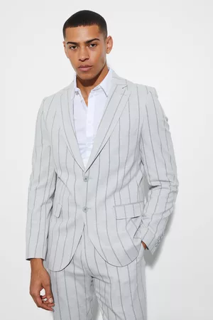 Boohoo Dames Donsjassen - Slim Single Breasted Striped Suit Jacket, Light Grey