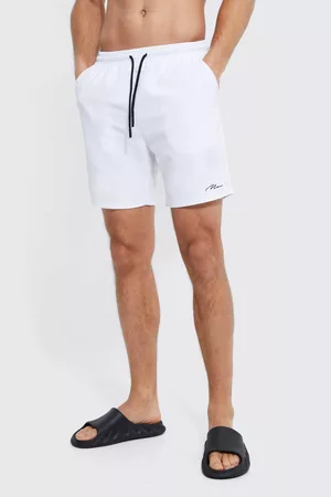 Boohoo Heren Shorts - Tall Man Signature Mid Length Swim Shorts, White