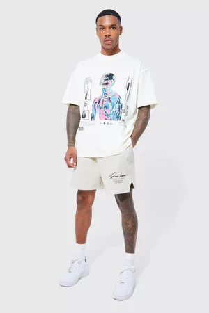 Boohoo Dames Sportshirts - Oversized Basketball T-Shirt & Volley Short Set, Stone