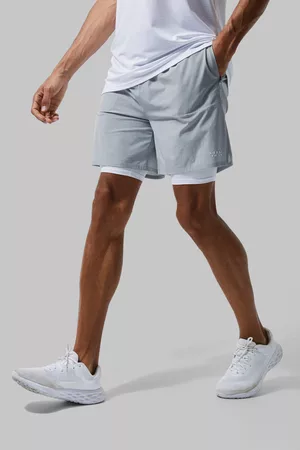Boohoo Heren Korte sportbroeken - Tall Man Active Lightweight 2-In-1 Shorts, Light Grey