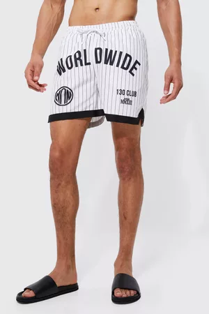 Boohoo Dames Sport - Tall Mid Worldwide Stripe Basketball Swim Shorts, White