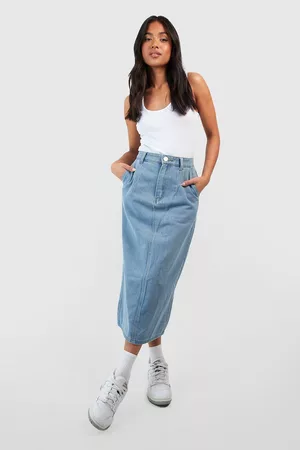 Boohoo Dames Jeansrokken - Petite Light Wash Denim Midaxi Skirt, Light Wash