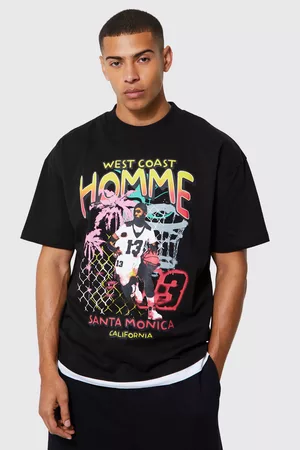 Boohoo Dames Sportshirts - Oversized Homme Basketball Graphic T-Shirt, Black