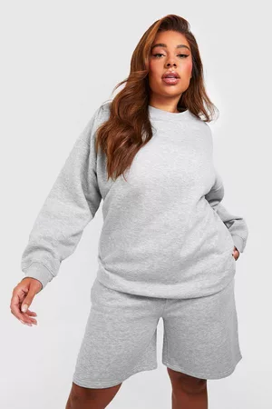 Boohoo Dames Korte sportbroeken - Plus Oversized Sweatshirt Short Tracksuit, Ash Grey