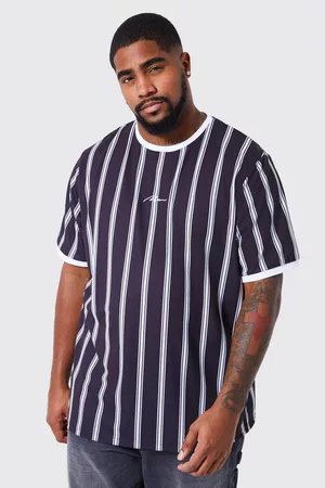 Boohoo Heren Gestreepte T-shirts - Plus Man Signature Stripe Ringer T-Shirt, Black
