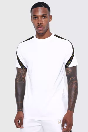 Boohoo Heren Lange mouw - Man Gold Slim Fit Tape T-Shirt, White