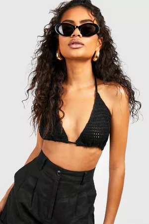 Boohoo Dames Crop Top - Crochet Bralet, Black