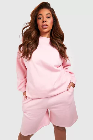 Boohoo Dames Korte sportbroeken - Plus Oversized Sweatshirt Short Tracksuit, Pink