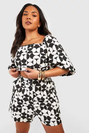 Boohoo Dames Korte jurken - Plus Geo Print Tailored Short Co-Ord, Black