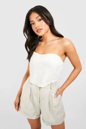 Boohoo Dames Korsetten - Petite Linen Bandeau Corset, Stone
