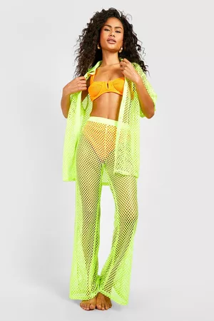 Boohoo Dames Wijde broeken - Fishnet Flared Beach Trouser, Lime