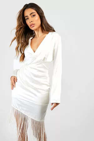 Boohoo Dames Korte jurken - Satin Tassel Wrap Mini Dress, Champagne