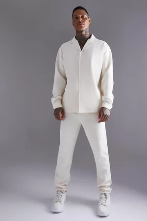 Boohoo Dames Oversized Overhemden - Oversized Revere Shirt And Slim Trouser Set, Ecru