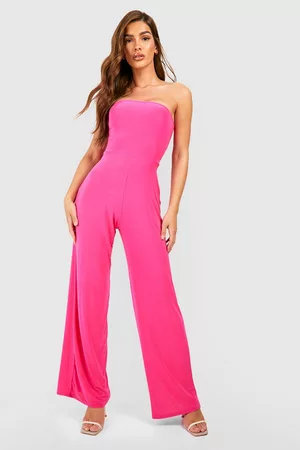 Boohoo Dames Jumpsuits - Strakke Dikke Premium Strapless Wide Leg Jumpsuit, Bright Pink