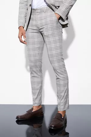 Boohoo Dames Broeken voor pakken - Skinny Fit Flannel Suit Pants, Beige
