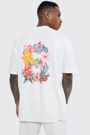 Boohoo Dames Lange mouw - Oversized Extended Neck Floral B T-Shirt, Ecru