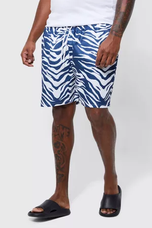 Boohoo Dames Shorts - Plus Mid Length Tiger Swim Shorts, Dark Blue