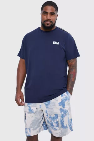 Boohoo Heren Lange mouw - Plus Man Roman Slim Fit Tape T-Shirt, Navy