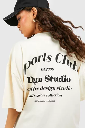 Boohoo Dames Sportshirts - Dsgn Studio Sports Club Oversized T-Shirt, Sand