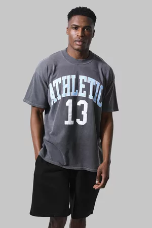 Boohoo Heren Sportshirts - Man Active Athletic 13 Oversized Overdye T-Shirt, Charcoal