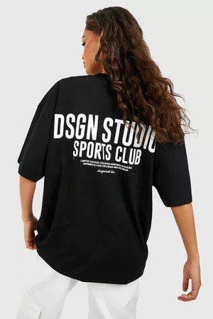 Boohoo Dames Sportshirts - Dsgn Studio Sports Slogan Oversized T-Shirt, Black