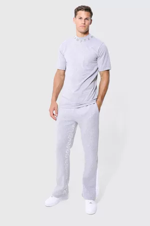 Boohoo Dames Sportshirts - Tall Gothic Print Gusset T-Shirt Tracksuit, Grey Marl