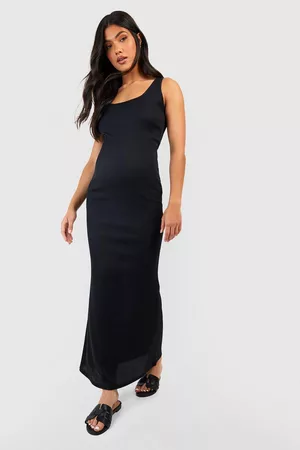 Boohoo Dames Lange jurken - Maternity Rib Scoop Neck Maxi Dress, Black