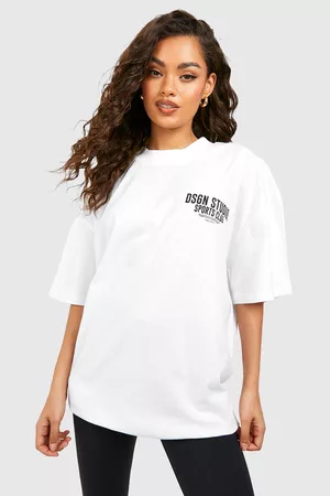 Boohoo Dames Sportshirts - Dsgn Studio Sports Slogan Oversized T-Shirt, White