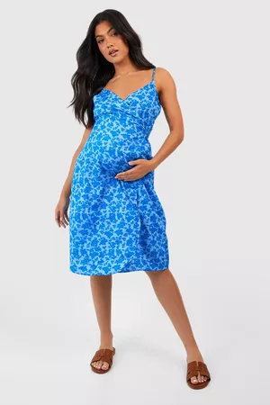 Boohoo Dames Korte jurken - Maternity Floral Strappy Skater Dress, Blue