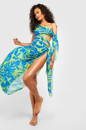 Boohoo Dames Uitgesneden Jurken - Tropicana Cut Out Tie Beach Maxi Dress, Lime