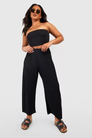 Boohoo Dames Culottes - Plus Ribbed Culotte Trouser, Black